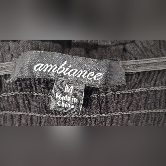 Ambiance M Black Elastic Smocked Baby Doll Top Elastic Neck & Sleeve Ends - Picture 4 of 5